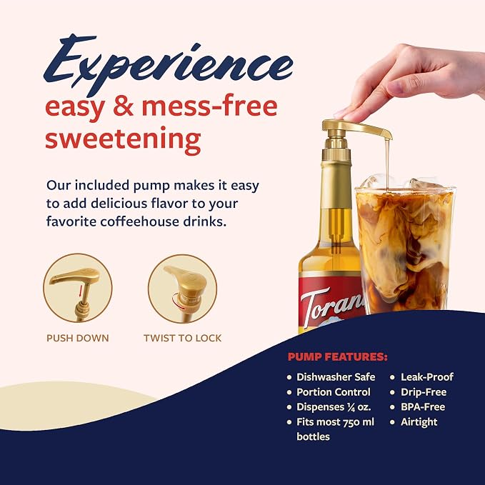 Torani Coffee Syrup, Salted Honey Butter, Flavoring for Drinks and Desserts, Glass Bottle 4-Pack, Pumps Included, 25.4 Fl Oz Ea