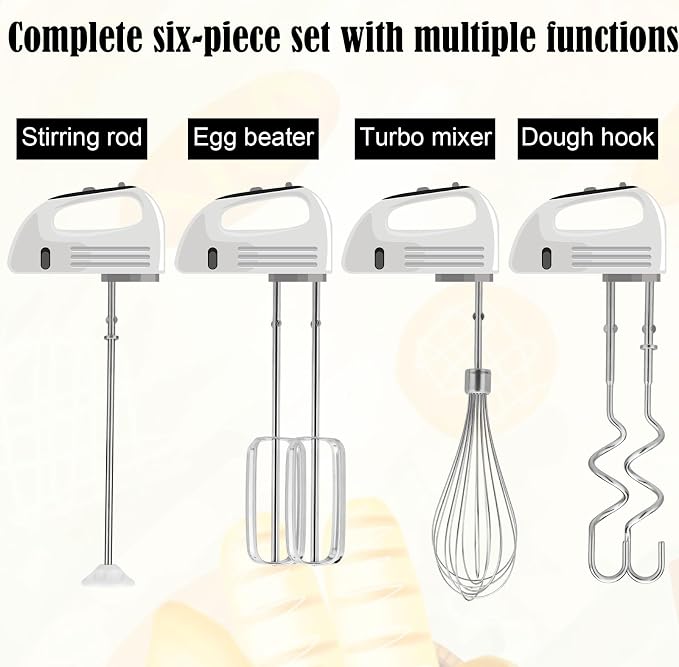 Hand Mixer Beaters Attachment Set, 2 Beaters 1 Egg Whisk 2 Dough Hooks and 1 Blending Rod Replacement Compatible with KHM3 KHM5 KHM7210 KHM7 KHM512 KHM9 KHM312 KHM926 KHM920 KHM53 & KHM720