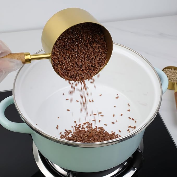 1 Cup Measuring Cup with Wooden Handle, 250ml Stainless Steel Measuring Scoop 1 Cup Measuring Cups for Baking Cooking Wet and Dry Ingredients (250ml)