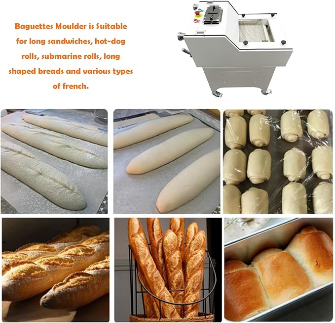 INTSUPERMAI Commercial Toast Bread & Croissant Dough Sheeter 2 in 1 Electric Roller Press Molding Machine & Auto Baguette Shaping Maker 1.06oz-42.33oz 110V