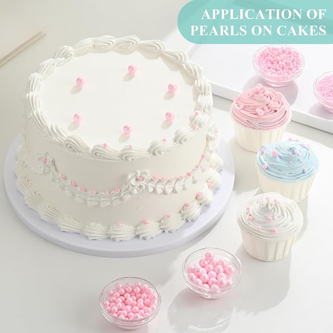 Homankit Edible Pink Pearl Sprinkles for Baking, 4 Sizes Mix Sugar Pearls Cake Decorations for Cupcake Toppers Cookie Decorating Birthday Party Wedding Valentines Christmas Supplies