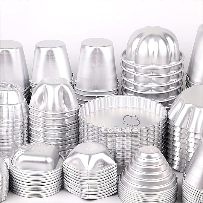 LoBake 10pcs per lot Various Design Fluted Edge Wavy Flower Cup Boat Round Shape Aluminium Tart Mould Jelly Pudding Cup Cupcake Mold Baking (C20)
