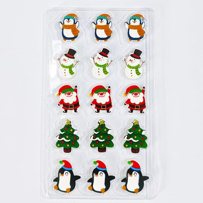 Christmas Icing Decorations 15 Counts Edible Royal Icing Cake Decoration Penguin Christmas Tree Snowman Santa Claus for Holiday Party Gingerbread House, Cupcakes, Cake Topper, Cookies