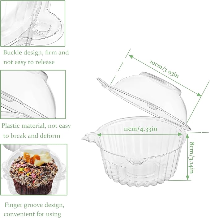 100Pcs Clear Cupcake Holders, Disposable Donut Puff Round Plastic Box Muffin Cupcake Containers with Dome Lids for Wedding Birthday Parties Supplies (100pcs)