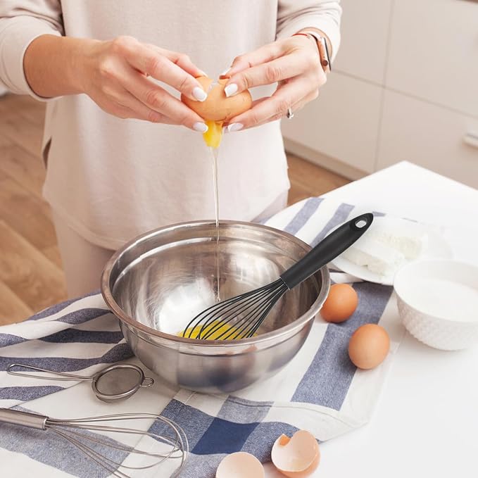 FRCOLOR 3pcs Silicone Coated Whisks Set – Small, Medium, Large Handheld Manual Egg Beater Blender for Baking, Dough Mixing, and Stirring Kitchen Utensils