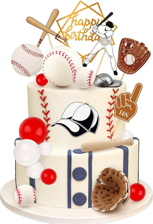 23Pcs Baseball Cake Toppers for Boys Baseball Cake Decorations with Baseballs Bat Glove Hat Player Red White Balls for Baseballs Themed Birthday Party Decorations Sports Theme Party Decoration