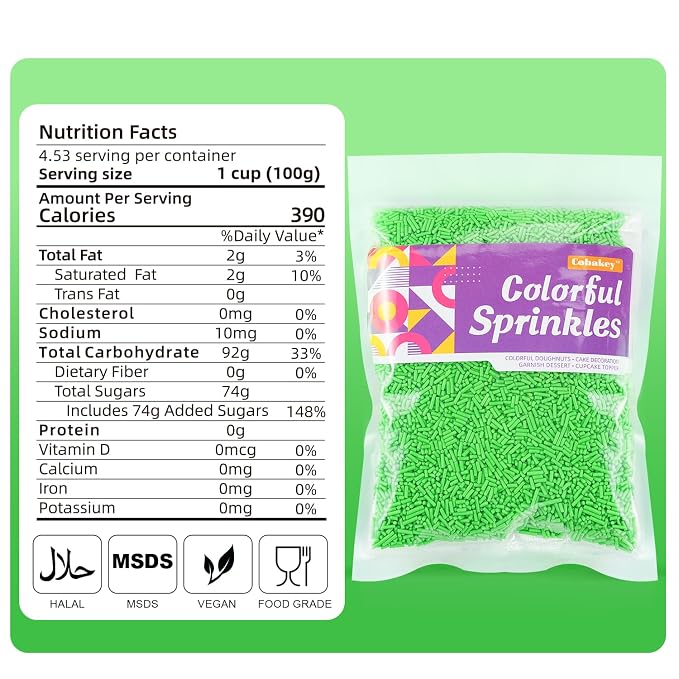 Green Jimmies Sprinkles Bulk 7 oz - World Cup Soccer Sprinkles for Cake Decorating, Cookie, Cupcake, Ice Cream Toppings, Green Grass Topper for Football Party Baking Supplies, Team Color Dessert Decorations