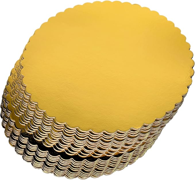 CHERRY 25-Pack 12 inch Sturdy Round Cake Boards, Gold Cardboard Cake Circles plate Scalloped Base,Pack of 25