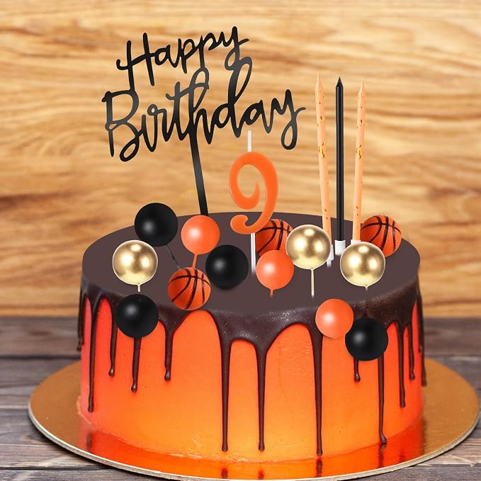 Yerliker 34 Pcs Happy Birthday Cake Toppers Decorations Birthday Candles DIY Cake Decor for Men Women Wedding Anniversary(Orange Black Gold)