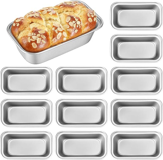 Uiifan 12 Pcs Mini Loaf Pan for Baking Bread Non Stick Small Banana Bread Tins Mini Loaf Pans for Nonstick Tiny Meatloaf Pan Carbon Steel for Oven and Baking (6 * 3.3 * 2inch,Silver)