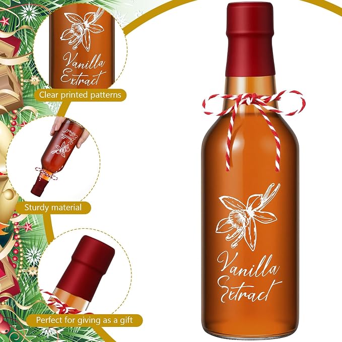 Reallnaive 12 Sets Vanilla Extract Bottles Sets 8 oz Clear Glass Bottles with Tags and Twine and Funnel for Home Brewing Wedding Baby Shower Party Favors