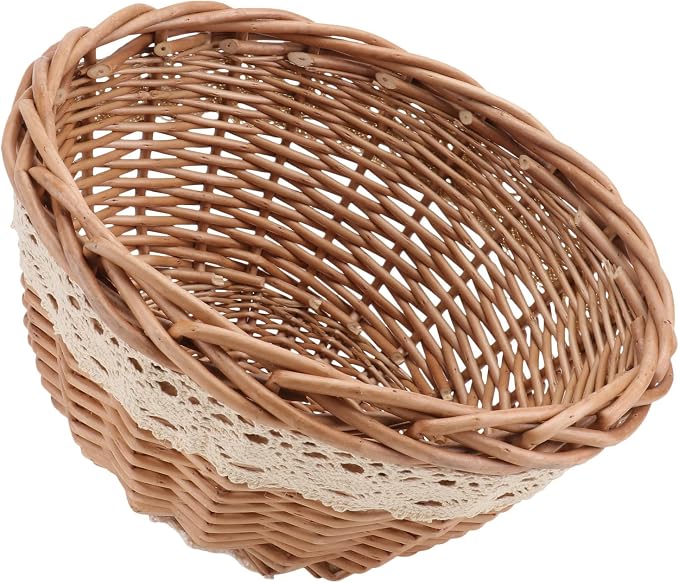 VICASKY Hand-woven Rattan Food Protecting Cover Basket, round Natural Wood Color, Kitchen Storage for Bread and Fruit, 1pcs Food Protector for Household Use