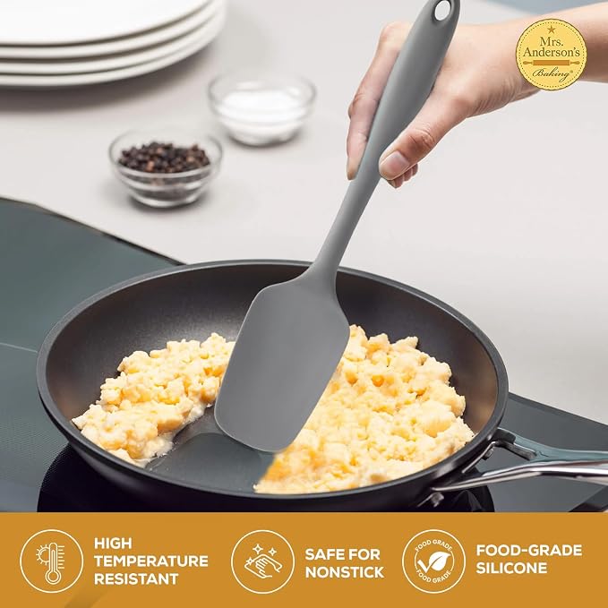 Mrs. Anderson’s Baking Silicone Spoon-Shaped Spatula, Flexible And Nonstick, One-Piece Design, Gray, For Mixing, Folding, Scraping, Baking, And Cooking