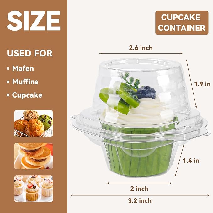 NPLUX 180 Pack Individual Cupcake Containers Plastic Cupcake Boxes Cupcake Holders Stackable Deep Dome Cupcake Carrier