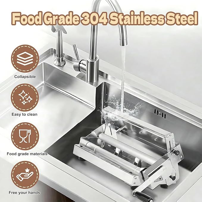Stainless Steel Dough Sheeter, Folding Manual Dough Roller Machine with Thickness 0-27mm, Sheeter Board Included, Perfect for Pizza, Croissants, Puff Pastry, Home & Commercial Use