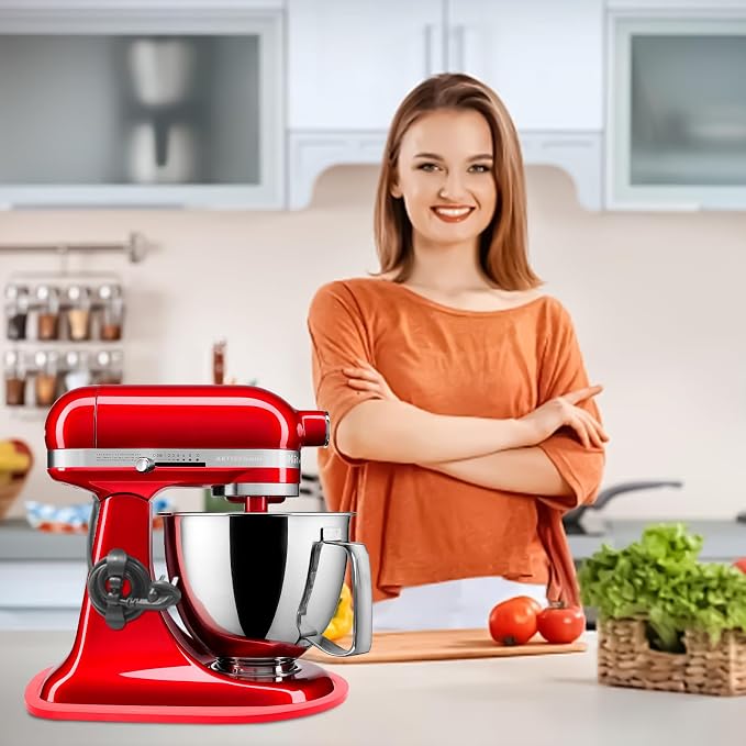 Sliding Mat for Kitchen aid 4.5-5 Qt Stand Mixer with 1Pc Cord Organizer and 3Pcs Attachment Holder for Kitchen Appliance Slider (4.5-5 Qt Bamboo and Attachment, Red)