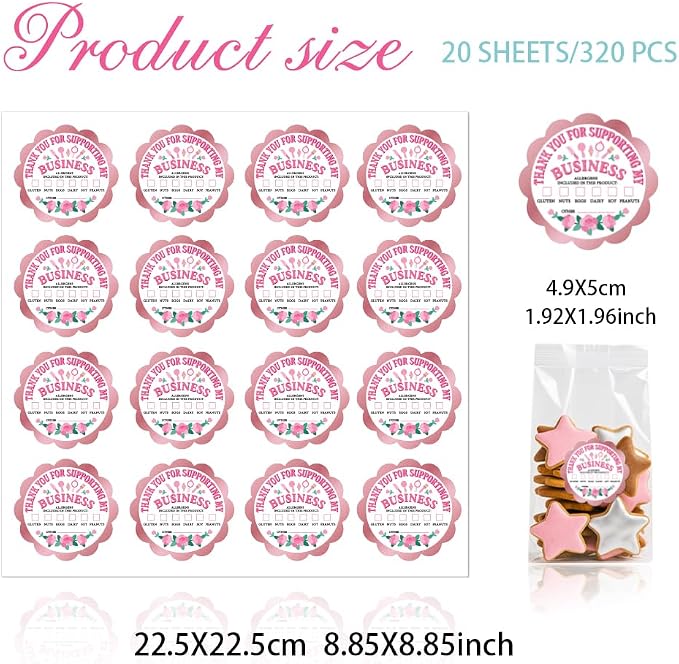 320 Pcs Allergen Warning Stickers, Food Allergy Alert Labels Pink Round Waterproof Labels for Restaurant Kitchen Bakery Businesses, 2 Inch