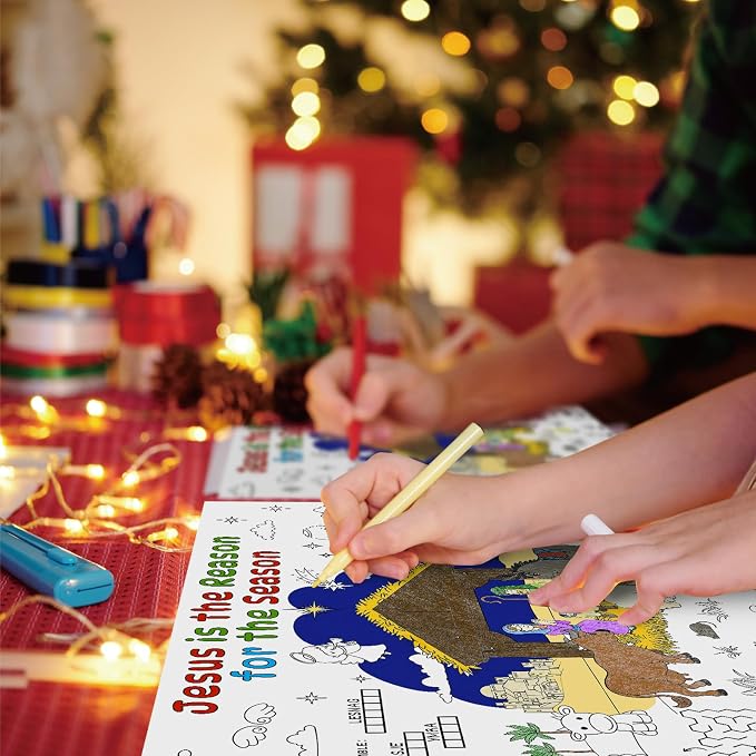 45pcs Nativity Coloring Placemats for Kids Disposable Bible Coloring Poster Christmas Xmas Gifts School Classroom Activities Paper Table Mats