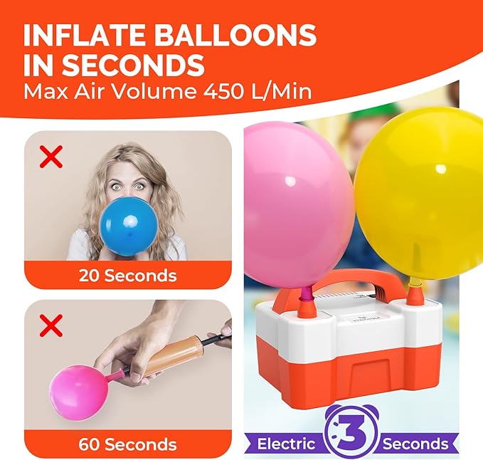 ETENWOLF Electric Balloon Pump for All Balloons 110V 600W Balloon Blower for Party Metalic Latex 260q Foil Balloons, Balloon Inflator for Birthday Decorations