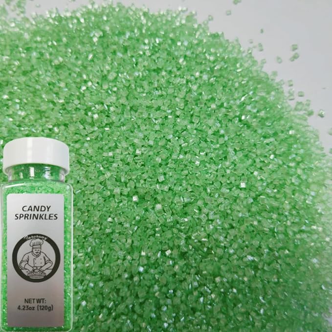 HeDeon&Rles Edible LightGreen Sanding Sugar Crystals for Baking 120g/4.23oz Sparkling Sugar Crystals Cake Cupcake Pancake Ice Cream Top Spring Wedding Christmas Cake Decoration