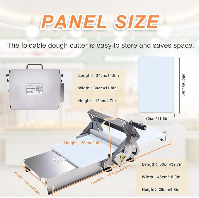 Folding Dough Rolling Machine，Stainless Steel Counter Top Dough Sheeter，Manual Dough Sheeter for Thicknesses from 0 to 25 mm, for Croissants, Pizza,Pasta, Pastry, Fondant,Puff (12in)