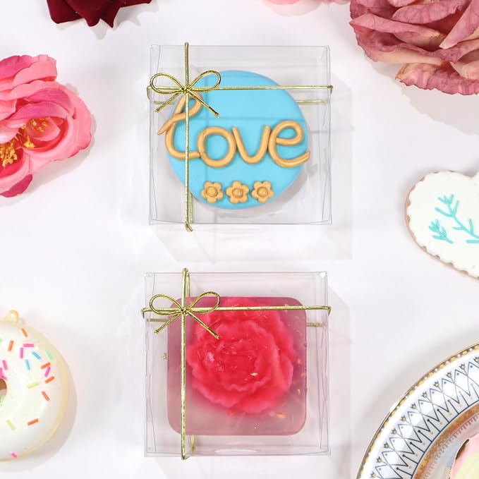 3.25"X3.25"X1.5" 50PCS Clear Cookie Boxes Packaging, Perfect for Displaying Small Items-Jewelry, Crafts, Treats ,Oreos ,Soap,Macaron,Chocolate Truffle, Donut, Mini Bakery, Brownie More Wedding Favors
