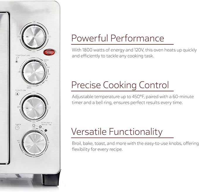 47.6 Quart French Door Countertop Convection Oven with Rotisserie, Stainless Steel Toaster Oven with Timer, Bake Tray, and Accessories