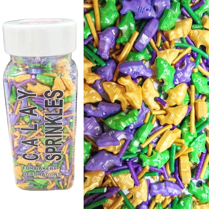 Edible Fish Shaped Sprinkles Purple/Green/Gold Jimmies for Cake Decorating Sizes Sprinkles for Cookies, Cake Ice Cream and Cupcake Decorating 3.17oz/90g