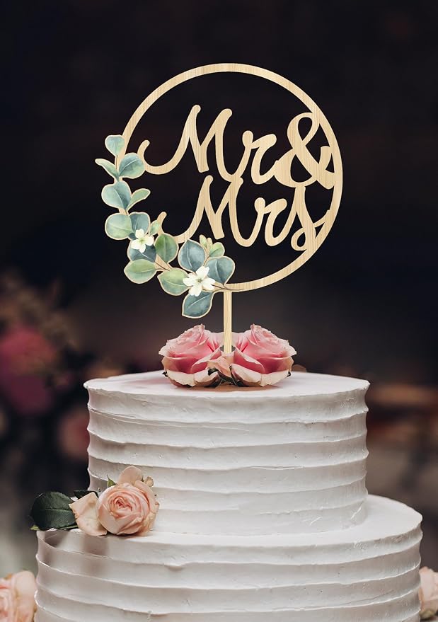 Mr & Mrs Cake Topper - Wedding Anniversary Cake Toppers in Wood Rustic Wedding Decorations,Bride and Groom Cake Toppers Greeny Engagement Sign
