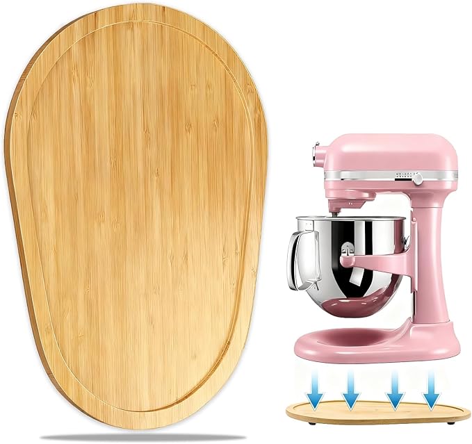 Bamboo Mixer Slider Compatible with KitchenAid 5-8 Qt Bowl Lift Stand Mixer, Appliance Sliding Mat Accessories and Attachments for Kitchen Aid, Countertop Moving Tray