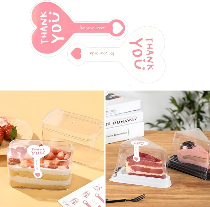 Beyonday 300pcs Handmade Lollipop Baking Stickers for Cake Box/Tin/Jar/Coffee Cup/Bottle, Long Label Heart Sealing Bakery Stickers for Gift Wrapping Self-Adhesive Tamper Evident Seal Labels, 3.8x6.8cm