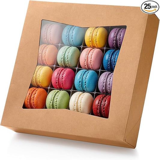 Fit Meal Prep [25 Pack] Pie Boxes With Window 10x10x2.5 Kraft Pastry Boxes Auto-Popup Cardboard Gift Packaging for Cupcake, Cookies Treat Box for Party, Christmas, Valentines Day