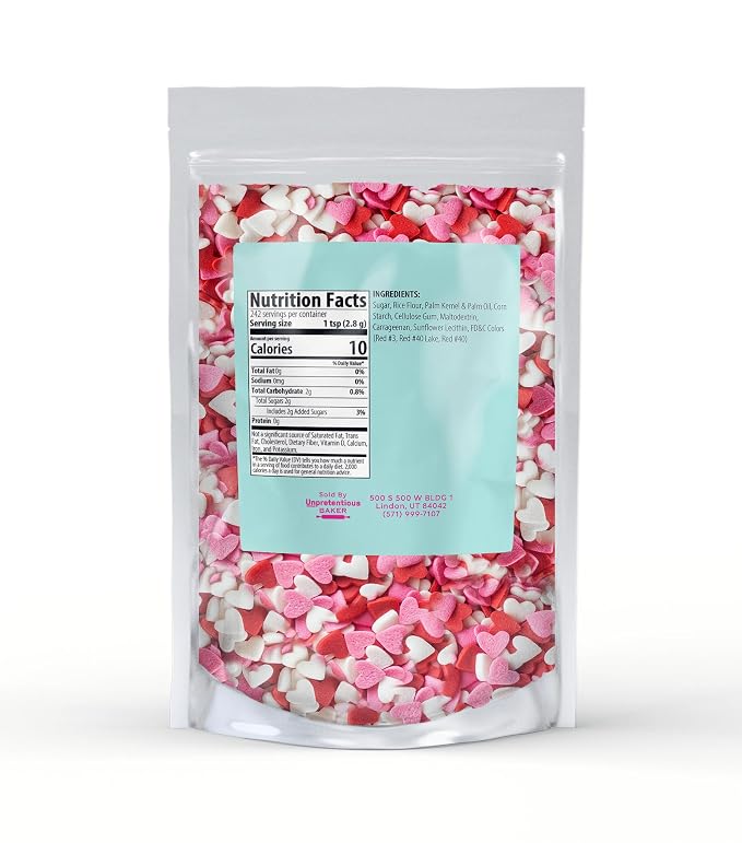 Unpretentious Heart Sprinkles, 1.5 lb, Red Pink & White Mix, Decorative & Fun, Colorful