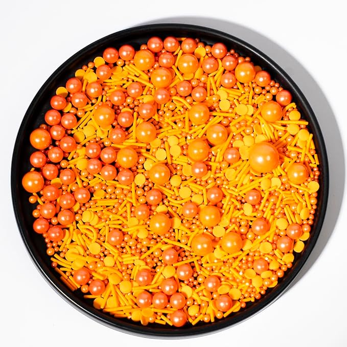 NIPEOR Orange Sprinkles,Edible Pearl Sprinkles 4.6oz/130g Mixed Edible Sprinkle Topping Sprinkles,Sprinkles for Cake Decorating,Cupcake Sprinkles,Sugar Candy Sprinkles (Orange Slice pearls mix)