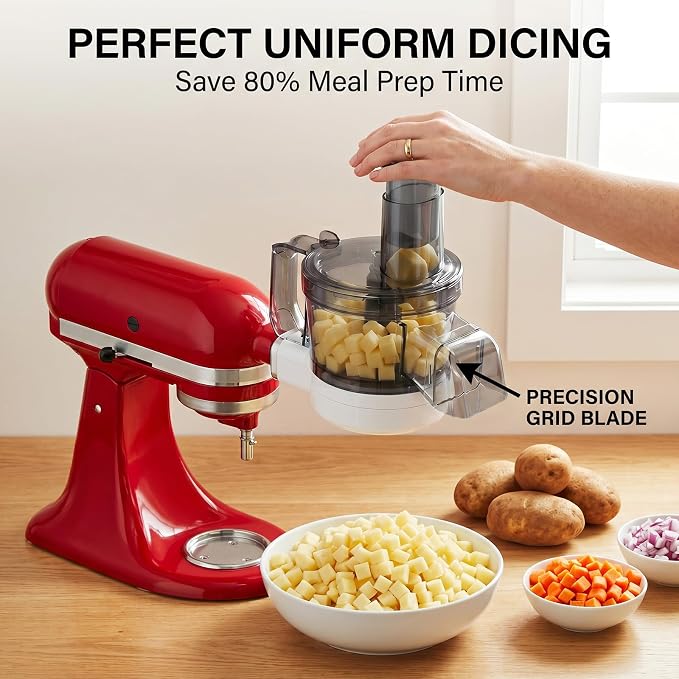 GVODE 5-in-1 Food Processor Attachment for KitchenAid, Multifunctional Chopper with Dicing/Slicing/Shredding/Strip Cutting/Sauce Discs and Storage Case