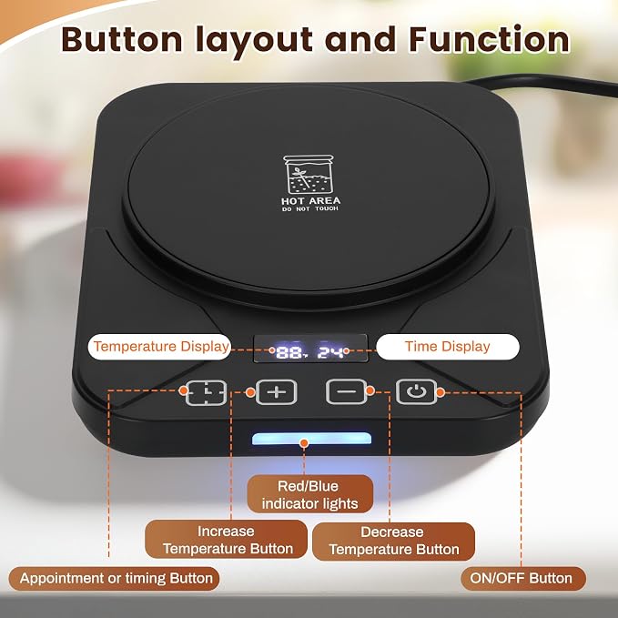 Sourdough Starter Warmer with 1°F Thermostat Control(70-100℉)24H Timer Memory Function Heating Pad for Fermentation, Heating Mat for Home Baking Fits Jars Up to 40oz (Black)