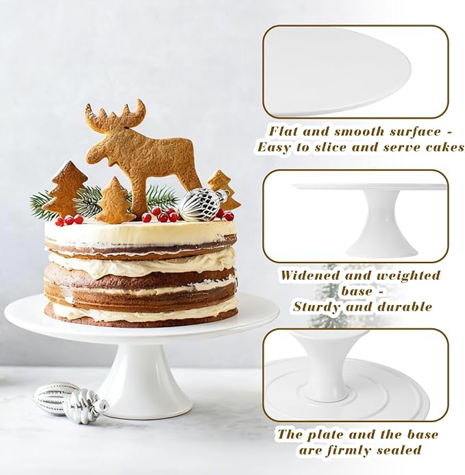 12 Inch White Porcelain Wedding Cake Stand with Knife and Server | Round Cake Plate Display Holder for Birthday, Baby Shower, Party Dessert Cupcake, Home Decorating Stand
