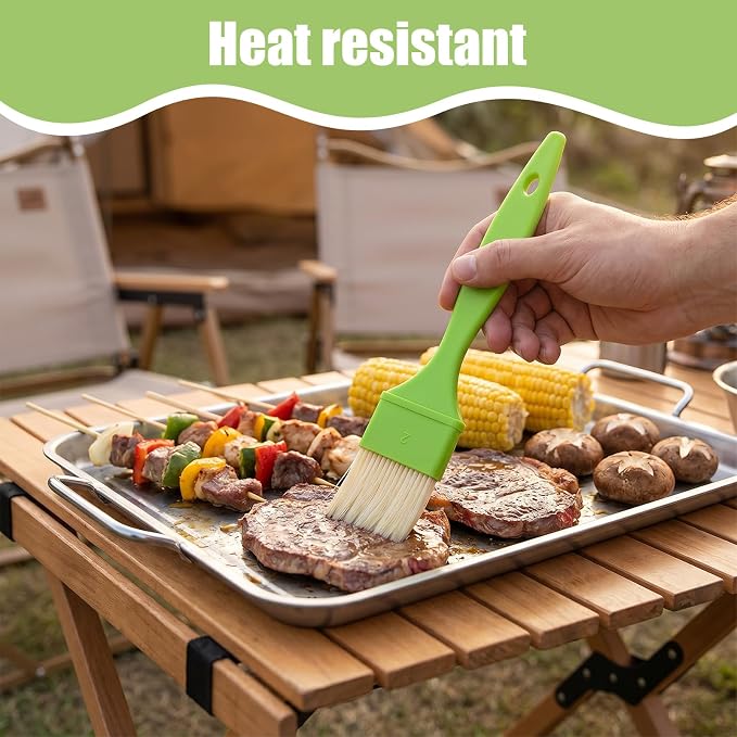 4pcs Pastry Brush Set, 1/1/2/2 inch Natural Bristle Basting Pastry Paint Brush with Hang Hole Design Premium BBQ Heat Resistant Brushes for Cooking Baking Brushes Oil Grilling Marinade