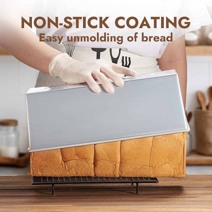 CURTA 1 Pack Pullman Loaf Pan with Lid, 2.2 lb 13x5 Inch Nonstick Aluminum Alloy Pullman Loaf pan, Bread Loaf pan with Lid for Homemade Sandwich Bread