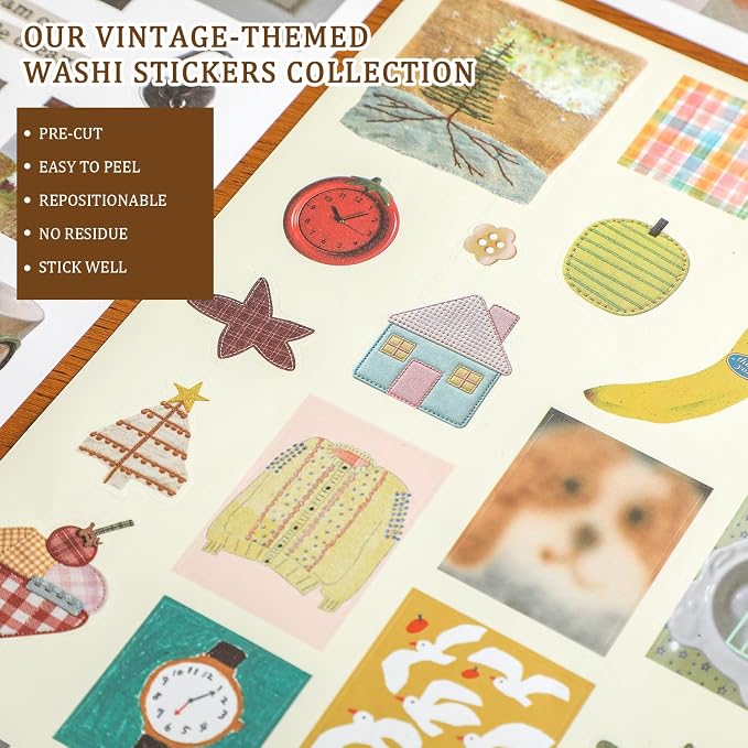 1300+ PCS Vintage Cute Scrapbook Sticker Book, 50 Sheets Retro & Ins Little Object Theme Korean Stickers for Scrapbooking, Art Scrapbook Supplies for Adults Teens Women Girls Junk Journal Journaling