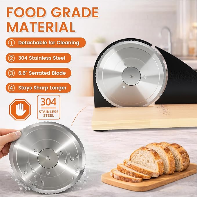 Manual Bread Slicer for Homemade Sourdough Bread, Adjustable Thickness Hand Crank Bread Cutter with Scale Lines, Suction Cup Base, Metal Guide & Sharp Stainless Steel Blade (Black)