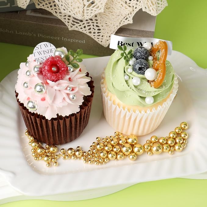 Pearl Sprinkles for Cake Decorating, 7.8oz Edible White Gold Silver Black Sprinkles, Metallic Sugar Candy Pearls for Baking, Cookie Decorations & Cupcake Topper, Wedding Party Christmas Supplies