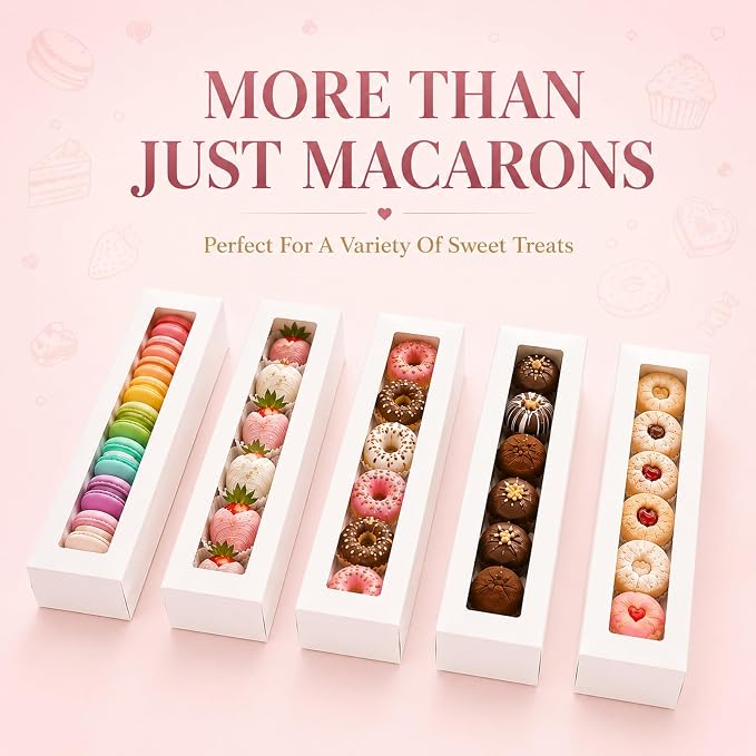 Sileasncei Macaron Box with Window, 15 Pack Sturdy Gift Boxes | Snug fit design securely holds 5–7 macarons, cookies & truffles. Great for birthdays, weddings, graduations & holidays.