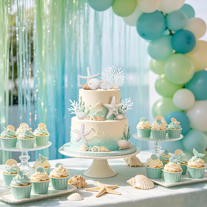 33 Pcs Ocean Cake Decorations, Starfish Sea Shell Cake Topper Coral Cake Topper, Summer Beach Theme Under the Sea Party decorations