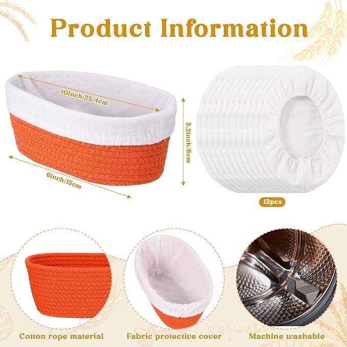 4 Pcs 10 Inch Bread Proofing Basket Set Cotton Rope Oval Banneton Basket Sourdough Bread with Liners Covers for Baking Supplies (Vibrant Color)