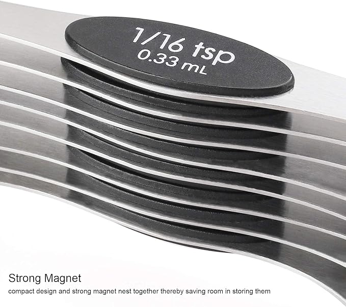 Magnetic Measuring Spoons Sets of 9 Stainless Steel Dual Sided Stackable Teaspoon Tablespoon Spoon for Measuring Dry and Liquid Ingredients