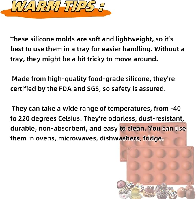 2-Pack 15-Cavity Silicone Baking Molds | Non-Stick Semi Sphere Molds for Jelly, Chocolate & Cake | BPA-Free Food Grade (Round/Half Sphere) by ENBRWAS