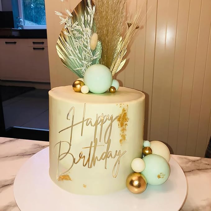 Happy Birthday Cake Topper, Gold Mirror Acrylic Happy Birthday Cake Sign Decorations
