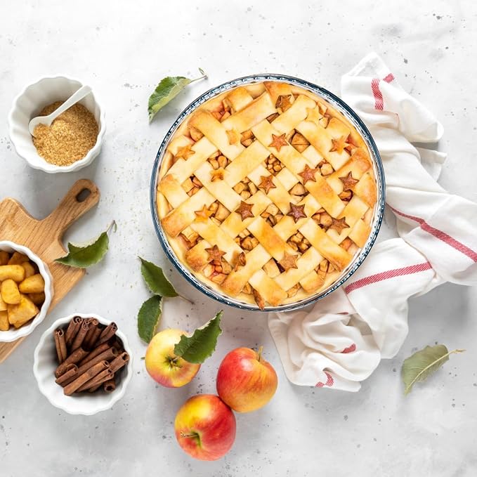 2 Pack Glass Pie Plates, 10 Inches Round Deep Baking Pie Dish, Clear Oven Safe Fluted Pie Serving Pan, Non-Stick Quiche Bakeware Set for Apple Pies, Tart, Salad, Dessert, Microwave & Oven Safe