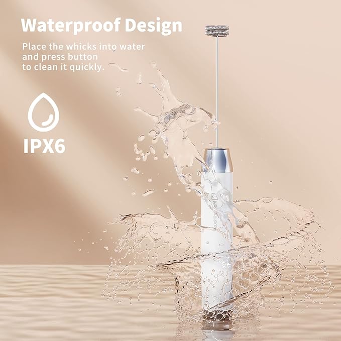 Maestri House Rechargeable Milk Frother, LunaFro NS 2-Speed Handheld Electric Foam Maker Waterproof Detachable Stainless Steel Whisk Drink Mixer Foamer for Lattes, Cappuccino, No Stand